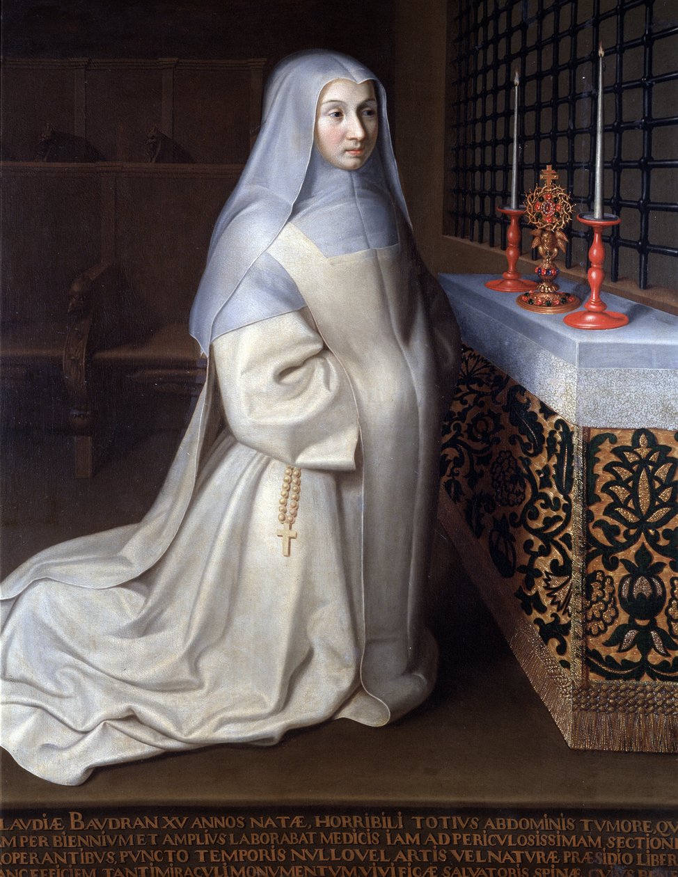 Portrait de Claudia (Claude) Baudran, pensionnaire du couvent de Port-Royal-des-Champs, peinture attribuée à Philippe de Champaigne, église de Linas, Seine-et-Oise - Philippe de (attr. to) Champaigne