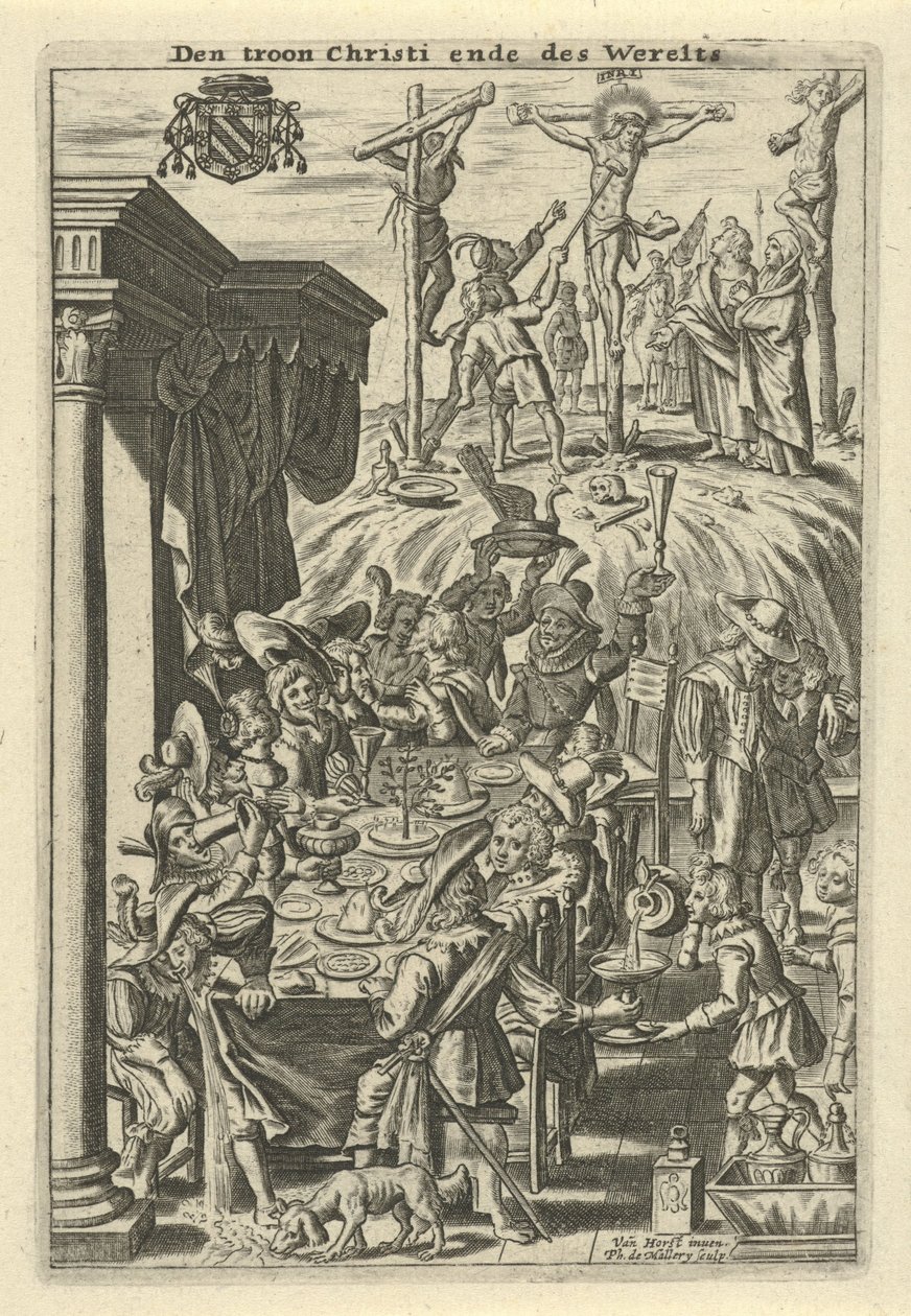Christ sur la croix et un festin - Philips van Mallery