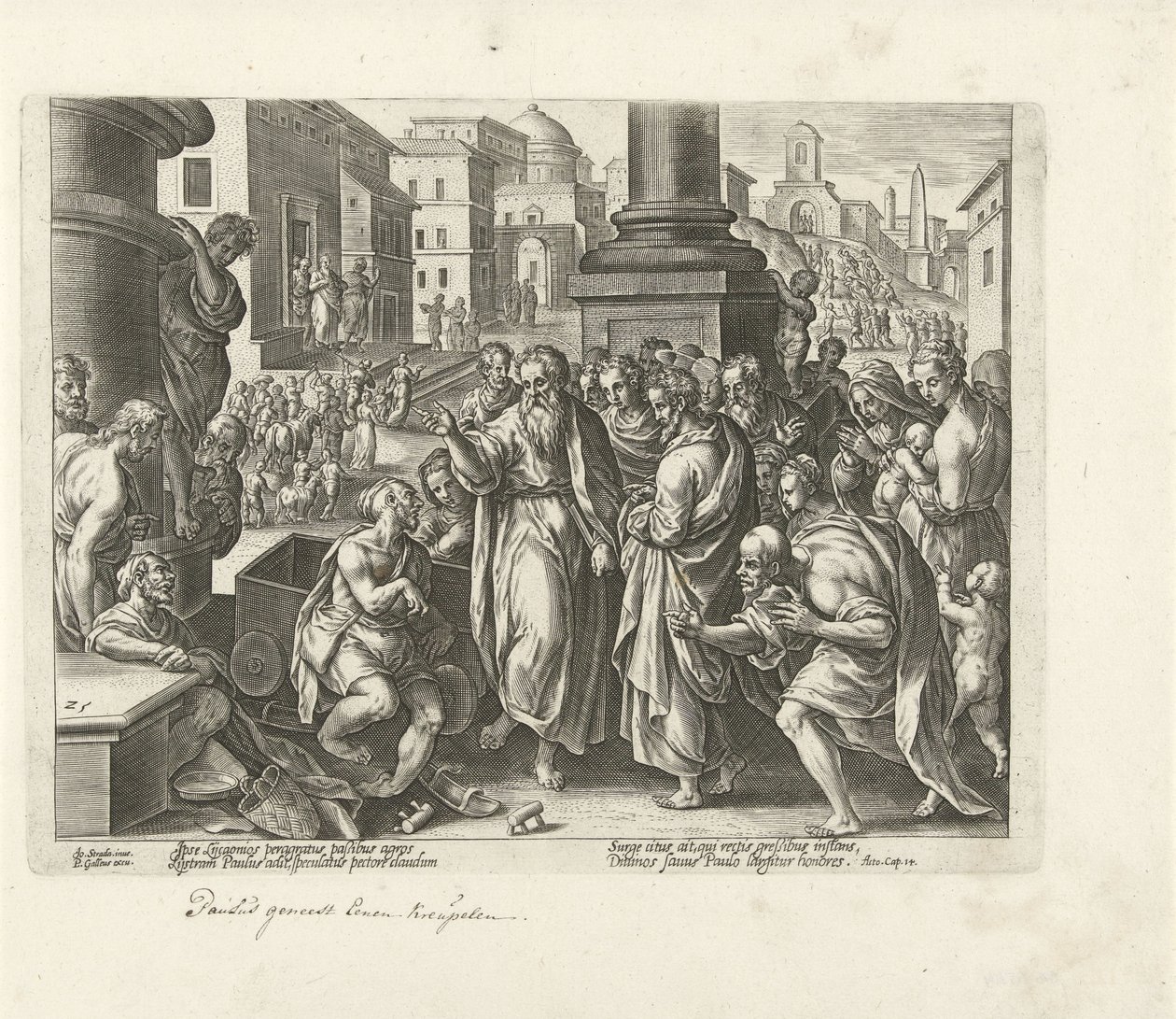 Paul guérit un infirme à Lystre (Actes des Apôtres, Acta Apostolorum) - Philips Galle (possibly)