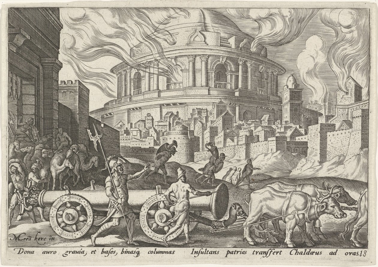 Les Chaldéens emportent les colonnes du temple de Jérusalem - Philips Galle