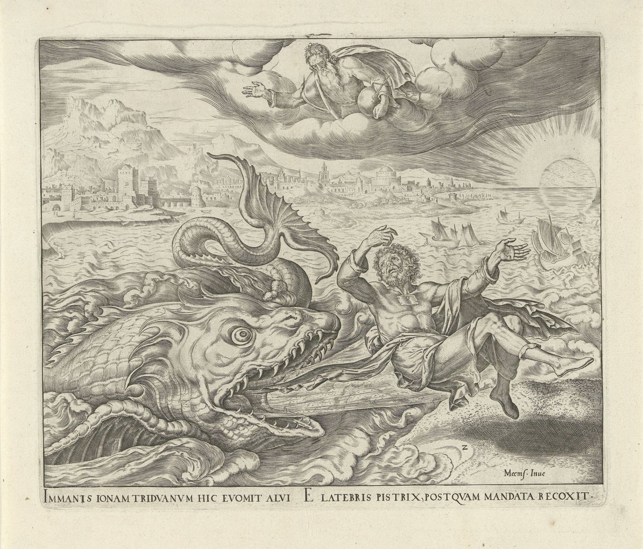 Le poisson recrache Jonas sur la terre (Geschiedenis van Jona) - Philips Galle