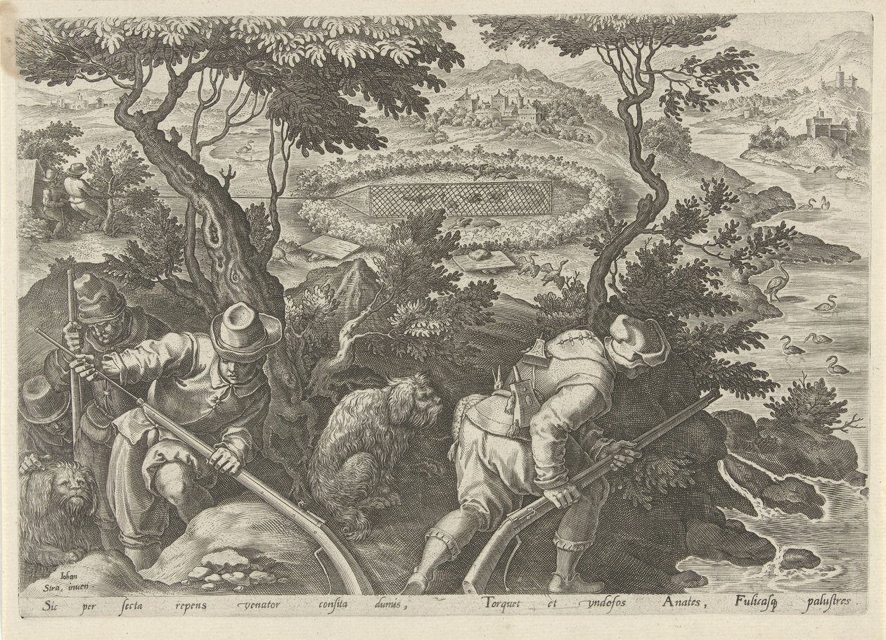 Chasse aux canards (Jachttaferelen, In quibus omne genus venationis, aucupij, piscatusque) - Philips Galle