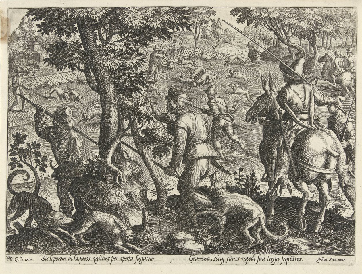 Chasse au lièvre (Jachttaferelen, In quibus omne genus venationis, aucupij, piscatusque) - Philips Galle