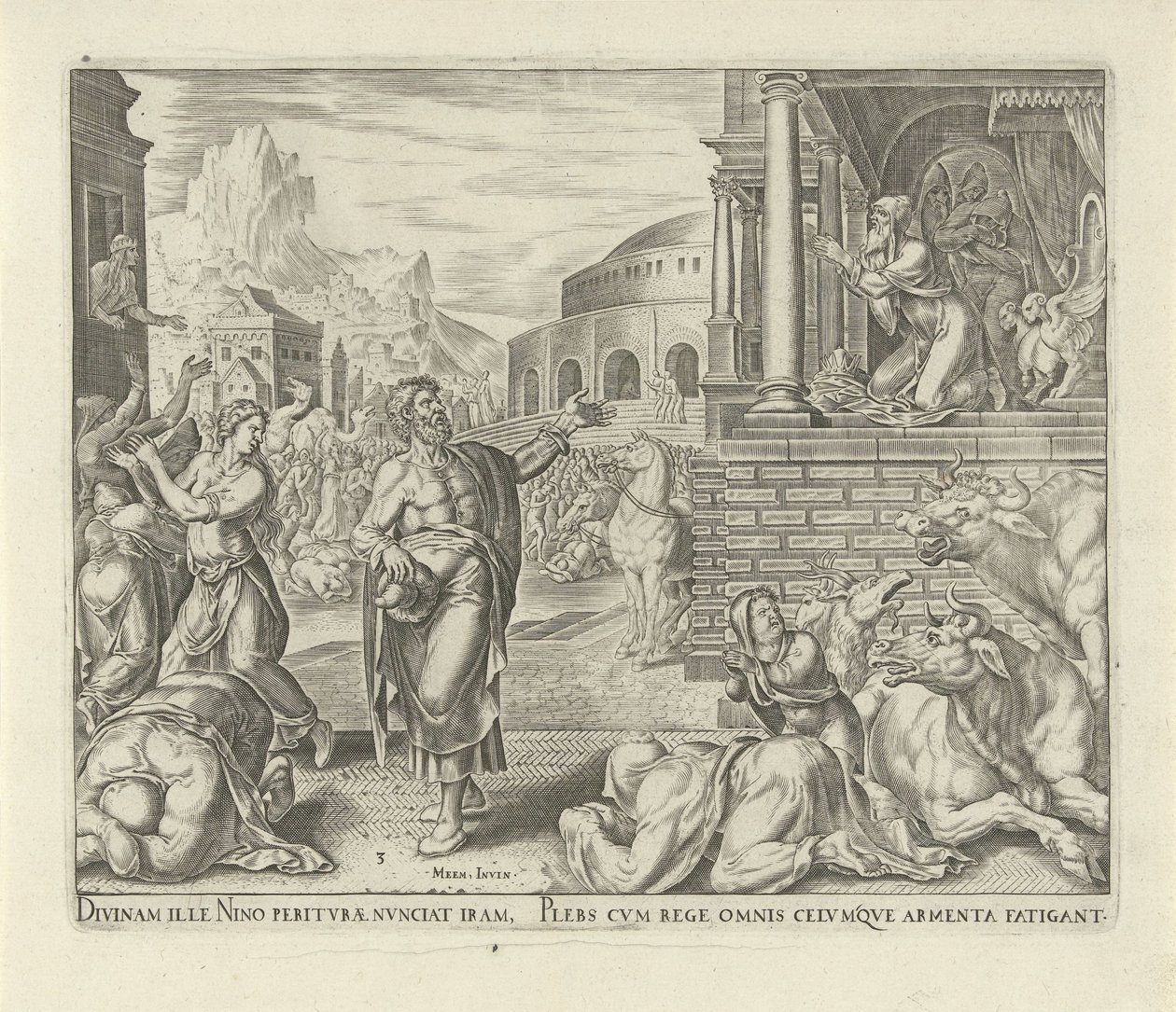 Jonas prédit la chute de Ninive (Geschiedenis van Jona) - Philips Galle