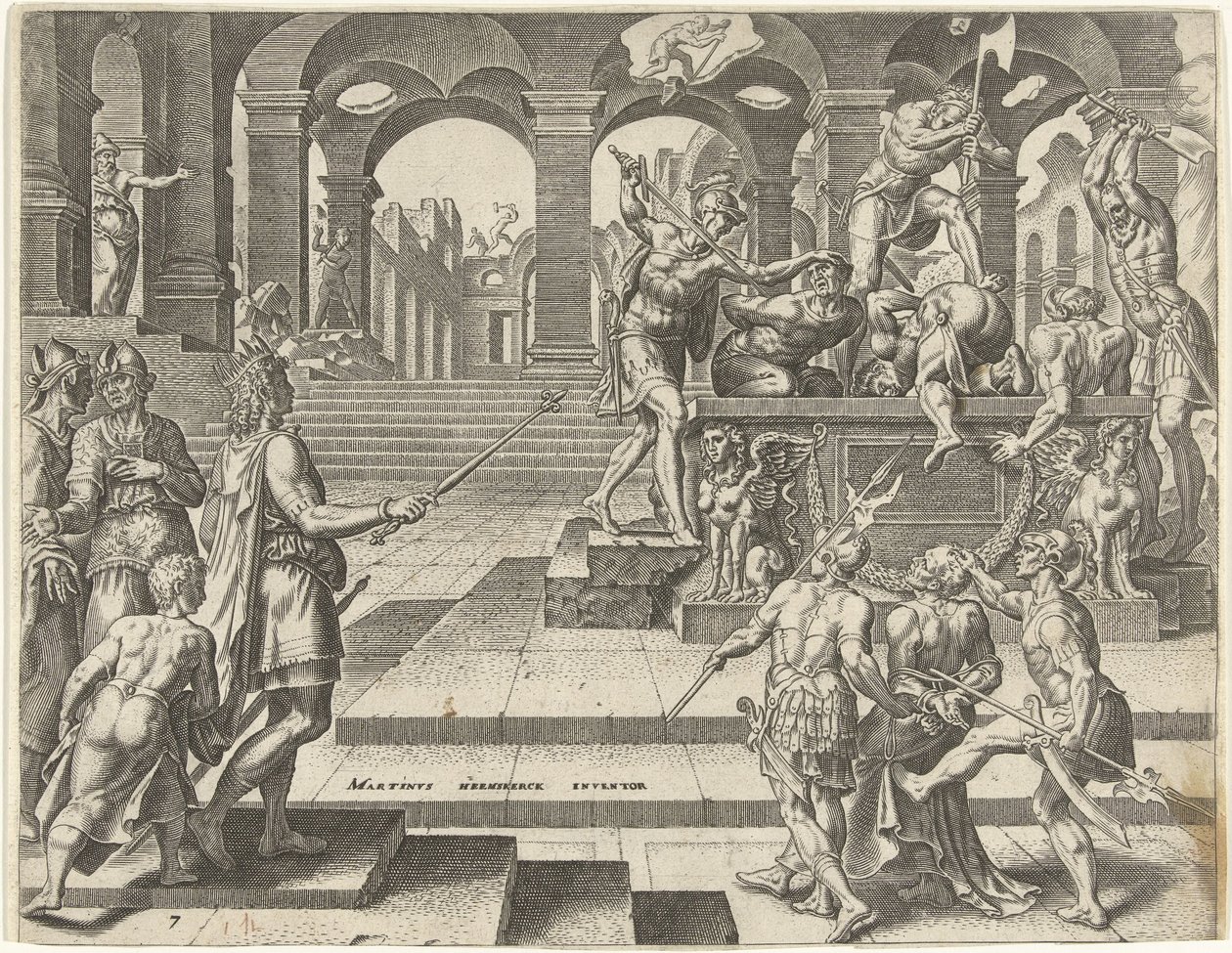 Le roi Josias ordonne de tuer les prêtres des temples de Samarie - Philips Galle
