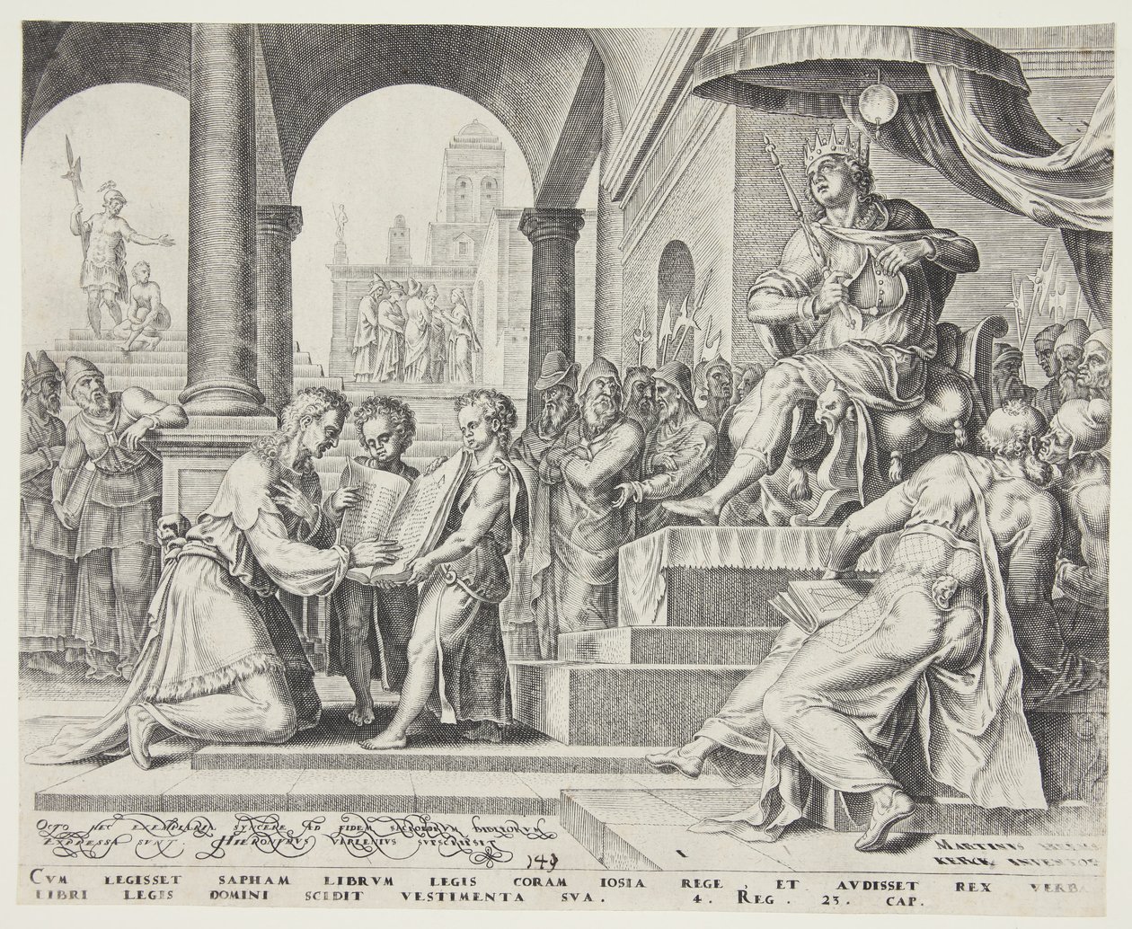 Saphan lisant le Livre de la Loi à Josias - Philips Galle