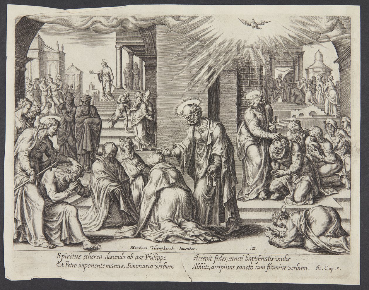 Saint Pierre, Saint Jean et Saint Philippe imposant les mains aux baptisés à Samarie - Philips Galle