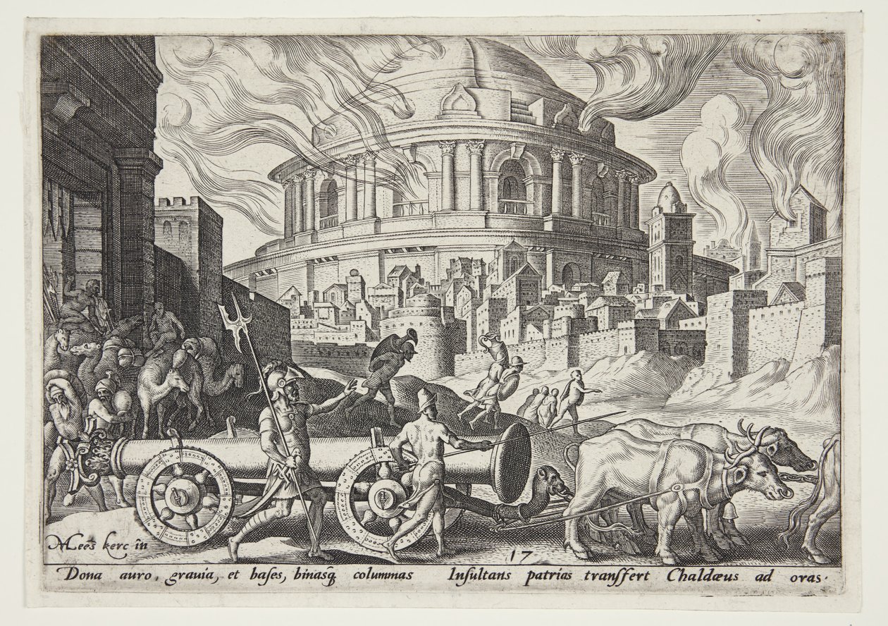 Les Chaldéens emportant les piliers du temple de Jérusalem - Philips Galle