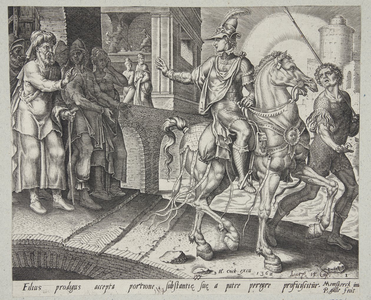 Le fils prodigue quittant la maison de son père - Philips Galle