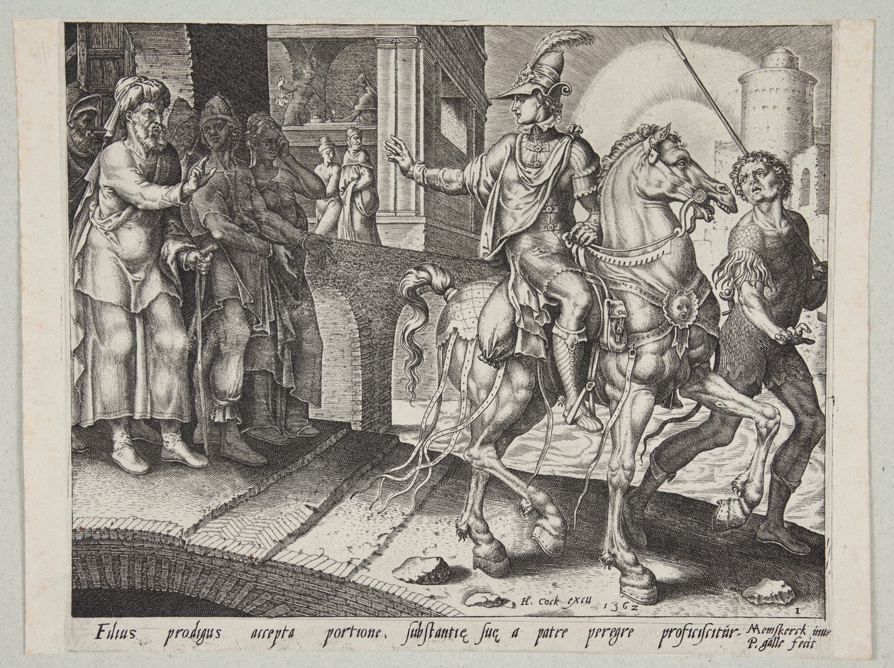 Le fils prodigue quittant la maison de son père - Philips Galle
