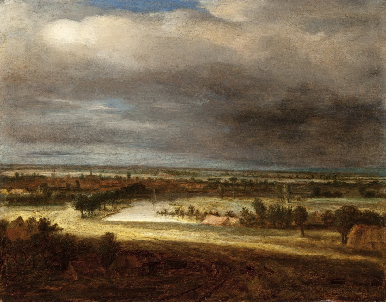 Paysage panoramique avec un village - Philips Koninck