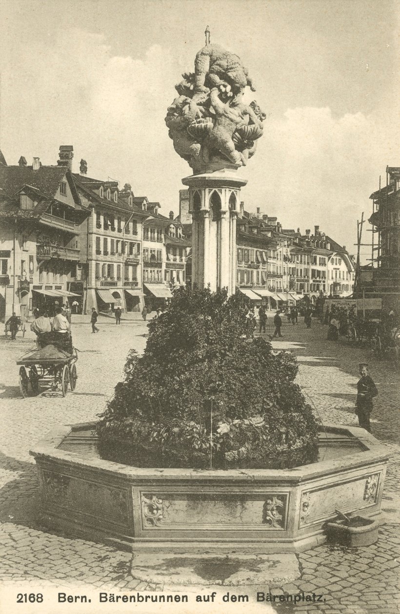 Bern, Switzerland, Barenbrunnen Auf Dem Barenplatz (b/w photo) - Photographer Swiss