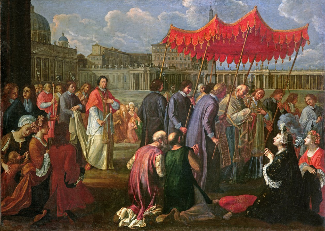 Le pape Clément XI (1649-1721) en procession sur la place Saint-Pierre, Rome - Pier Leone Ghezzi