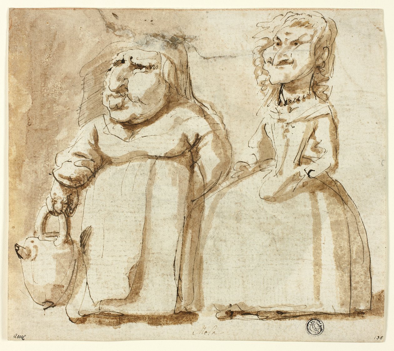 Caricatures de deux femmes (recto) ; Judas en prière (verso) - Pier Francesco Mola