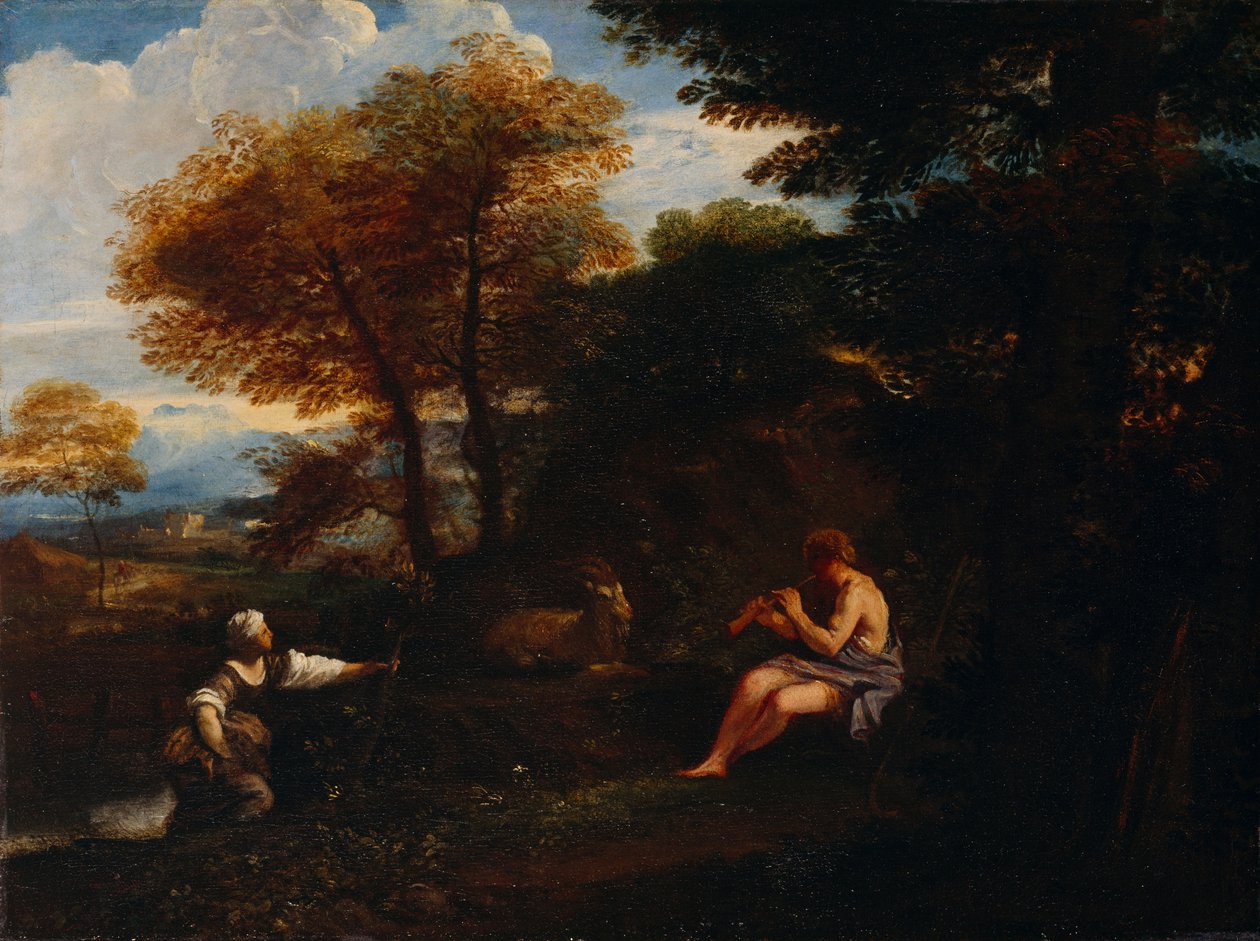 Paysage avec un berger et une bergère - Pier Francesco Mola