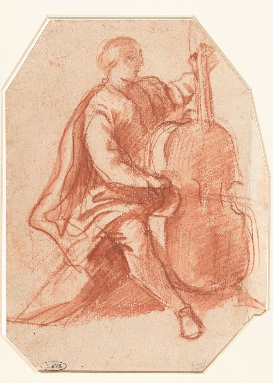 Viola da Gamba-Spieler, Dreiviertel von der Seite - Pier Francesco Mola