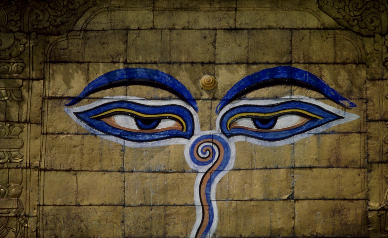 Détail du temple de Swayambhunath à Katmandou, vallée de Katmandou (Liste du patrimoine mondial de l