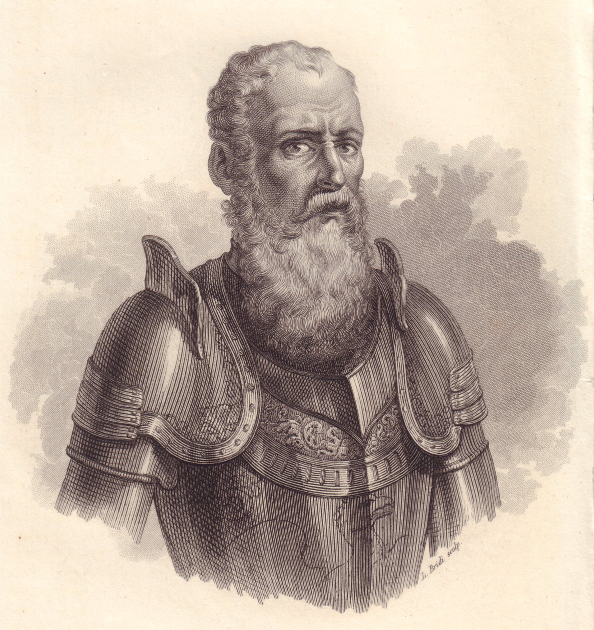 Portrait du chef militaire italien Ezzelino III da Romano ou Ecelino da Romano (1194-1259), gravure sur cuivre - Blaise Nicolas Le Sueur