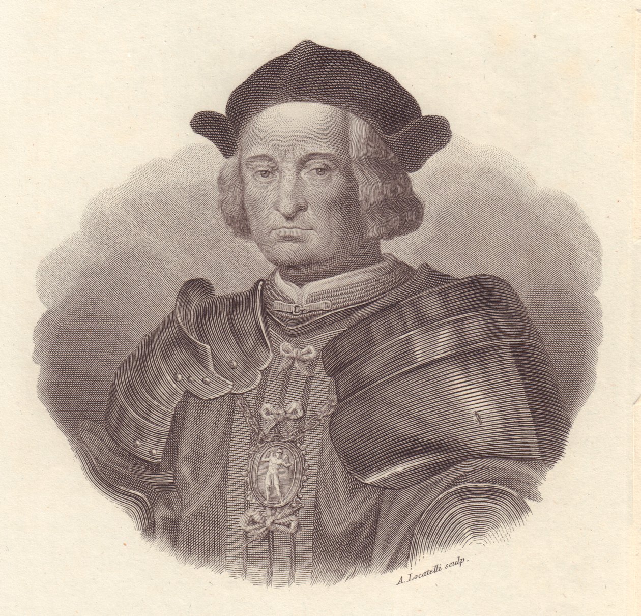 Portrait du chef militaire et homme politique italien Gian Giacomo Trivulzio (1440-1518), gravure sur cuivre par Locatelli - Blaise Nicolas Le Sueur