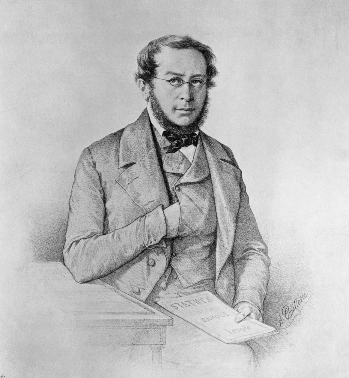Portrait de Pierre-Joseph Proudhon (1809-1865), homme politique, philosophe et anarchiste français, dessin de Colletti - Blaise Nicolas Le Sueur