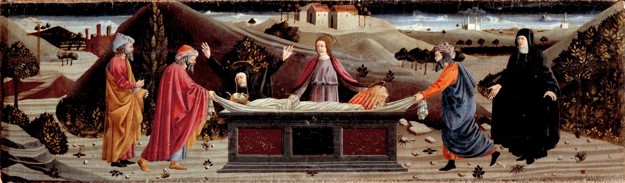 Polyptyque de la Miséricorde : autour du corps de Jésus-Christ : Saint Jean, la Vierge Marie, Sainte Marie-Madeleine, Saint Joseph d