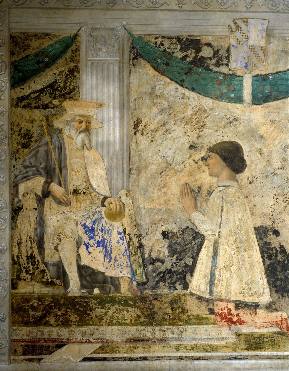 Portrait de Sigismondo Pandolfo Malatesta (1417-1468) en prière devant San Sigismondo. Fresque de Pietro di Benedetto dei Franceschi dit Piero della Francesca (1422-1492) - Piero della Francesca