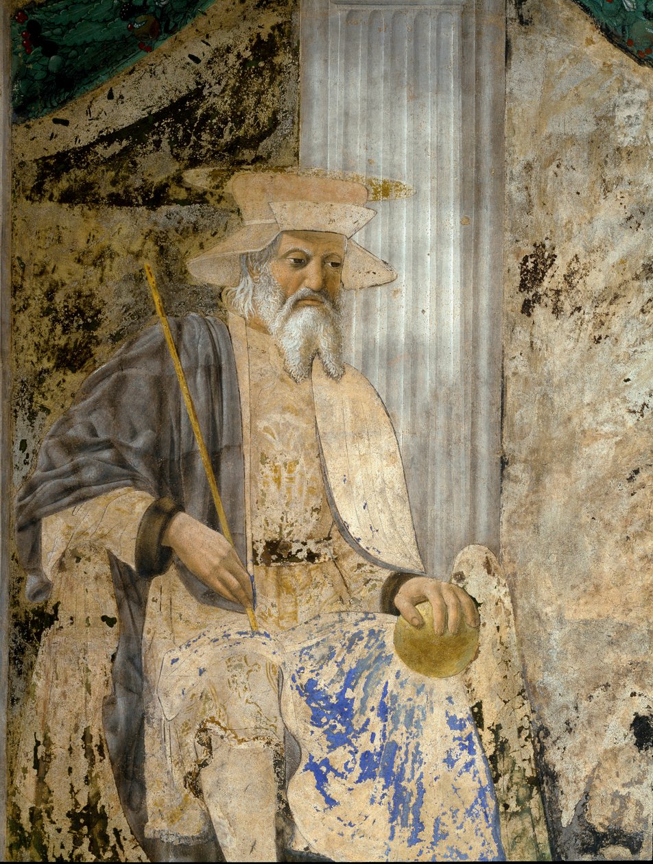 Portrait de Sigismondo Pandolfo Malatesta (1417-1468) en prière devant San Sigismondo (détail). Fresque de Pietro di Benedetto dei Franceschi dit Piero della Francesca (1422-1492) - Piero della Francesca