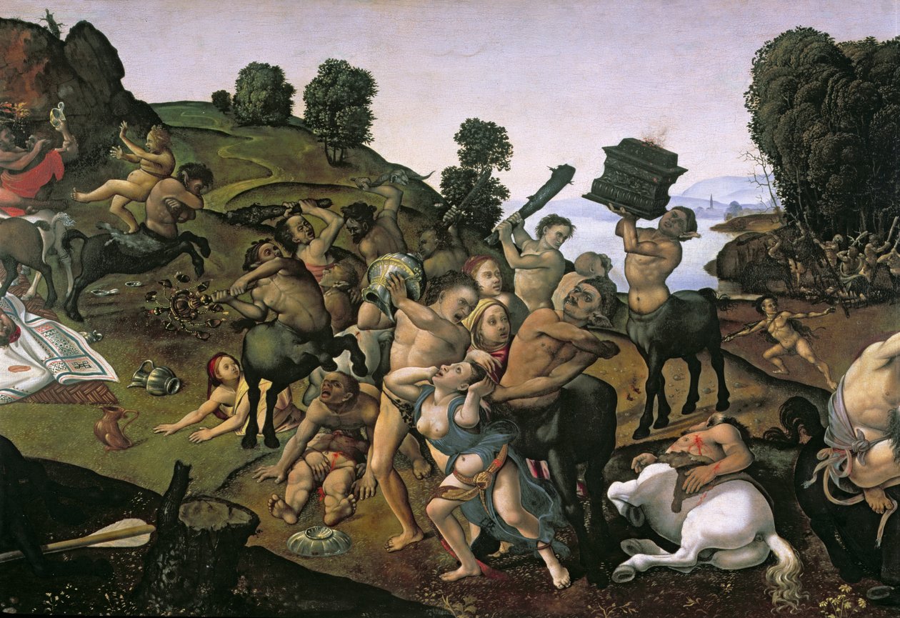 Le combat entre les Lapithes et les Centaures, (détail des Centaures attaquant les Lapithes) vers 1490 - Piero di Cosimo