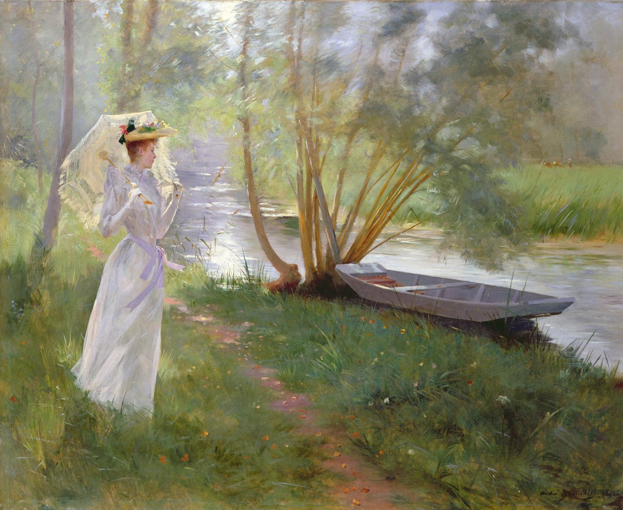 Une promenade au bord de la rivière, 1890 - Pierre Andre Brouillet