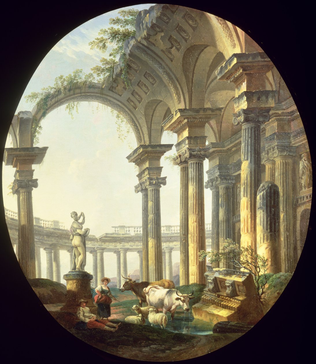 Bergers avec des animaux dans un paysage classique - Pierre Antoine Demachy