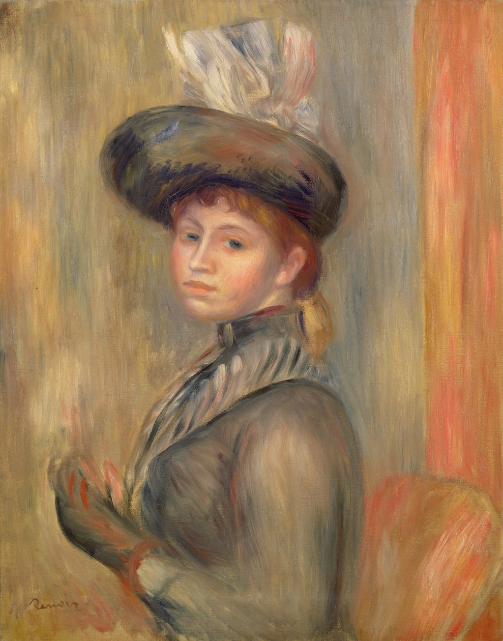 Fille en gris-bleu, mettant son gant, vers 1889 - Pierre Auguste Renoir