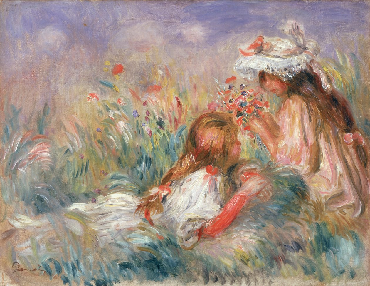 Deux enfants assis parmi les fleurs, 1900 - Pierre Auguste Renoir