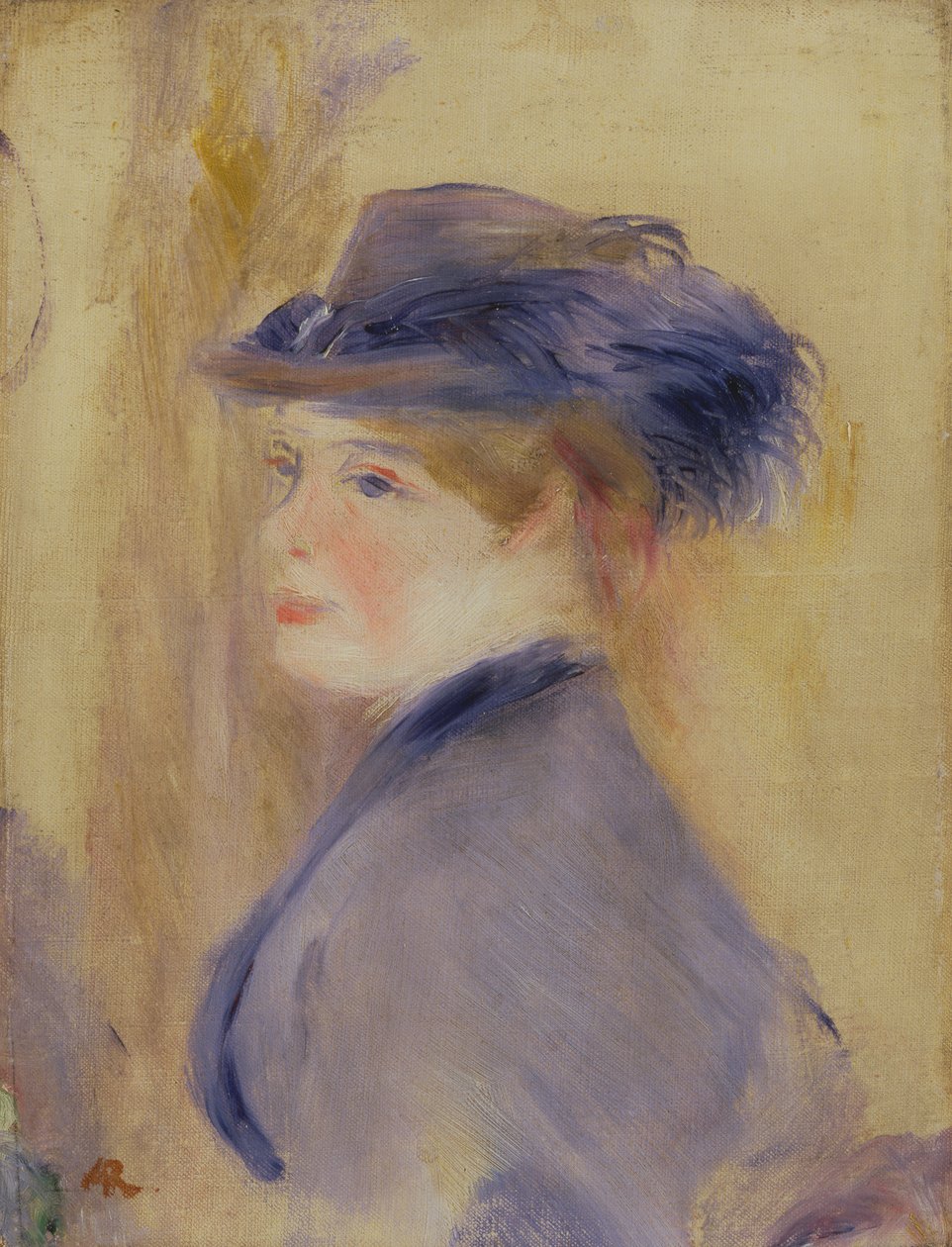 Femme en bleu avec un chapeau à plumes - Pierre Auguste Renoir