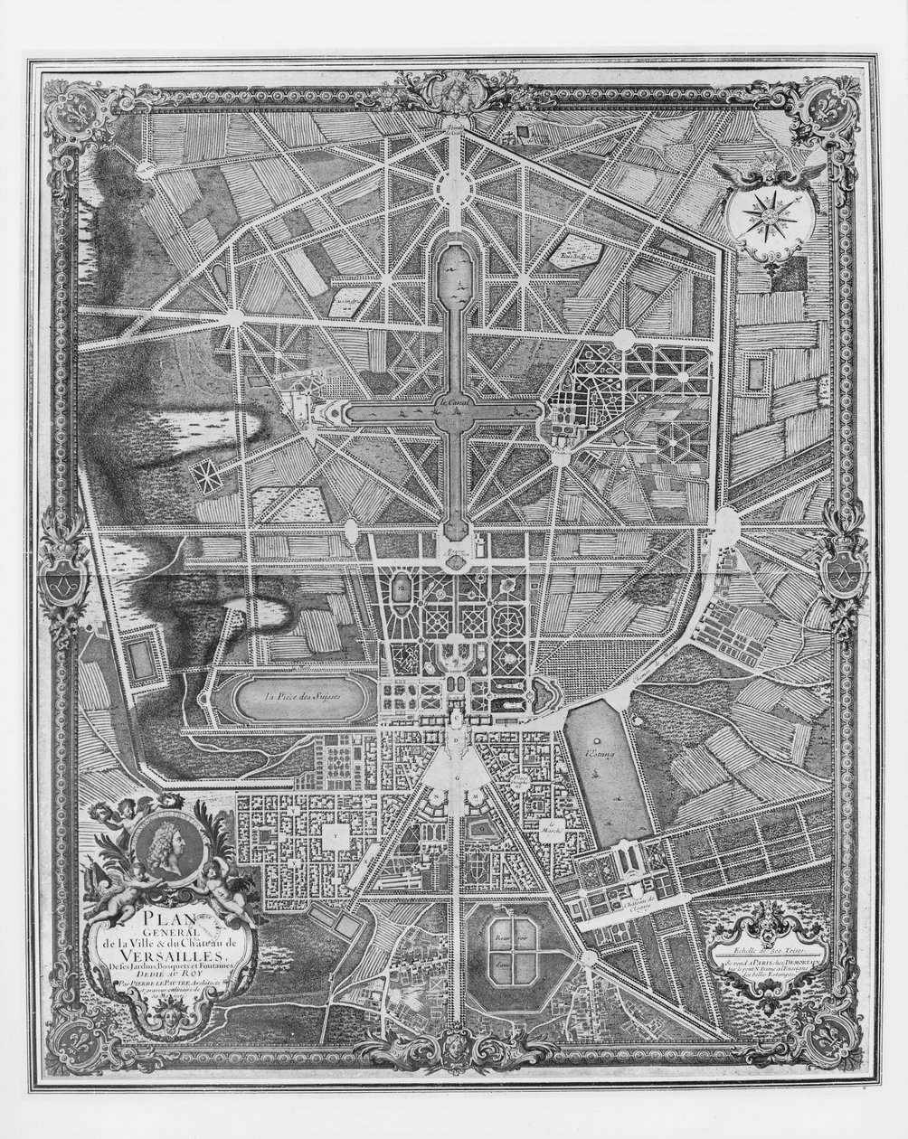 Plan général de la ville et du château de Versailles, avec ses jardins, forêts et fontaines - Pierre Lepautre