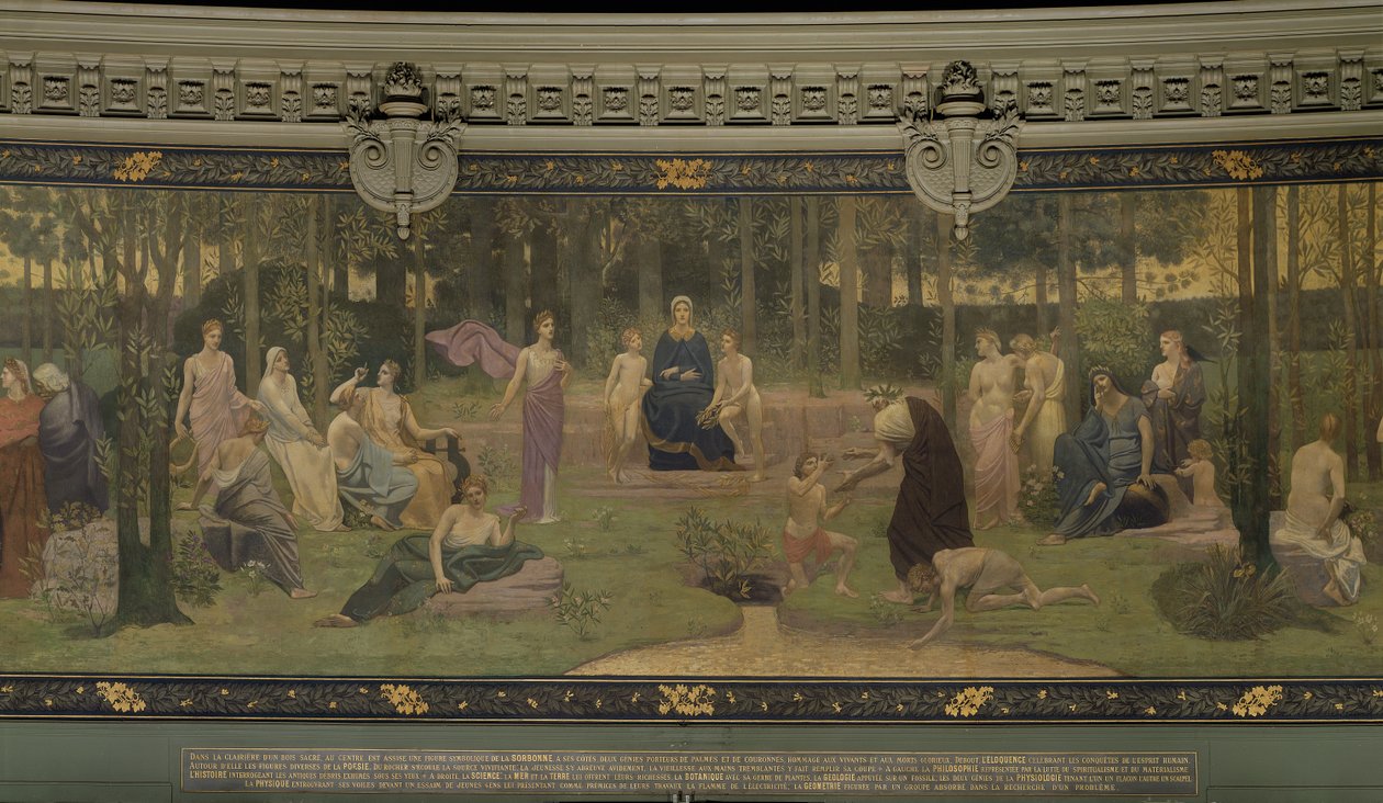 Le Bois Sacré, fresque allégorique dans le Grand Amphithéâtre, détail central de la Sorbonne, Éloquence, Poésie, Source de Vie et Science, 1887-89 - Pierre Puvis de Chavannes