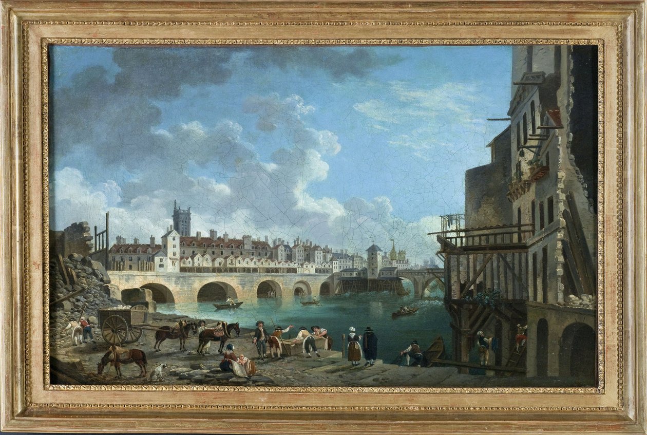 Vue du quai de Gesvres au moment de la démolition des maisons du pont au Change, vers 1788 - Pierre Antoine Demachy