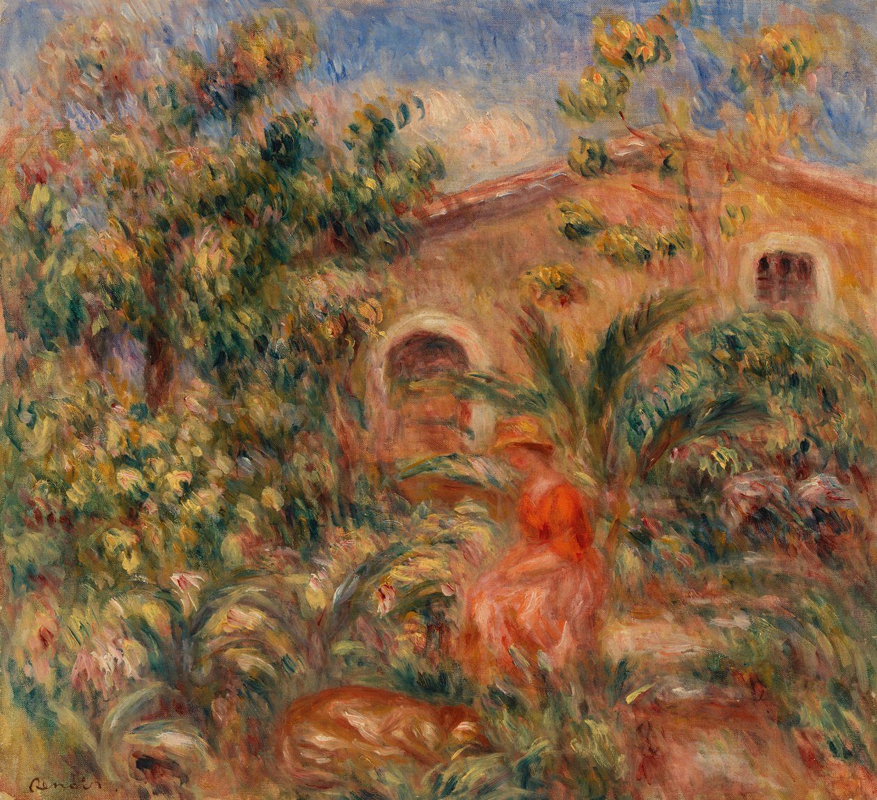 Femme et chien dans un paysage - Pierre-Auguste Renoir
