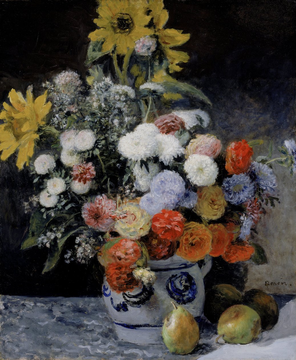Bouquet de fleurs variées dans un pot en terre cuite - Pierre-Auguste Renoir