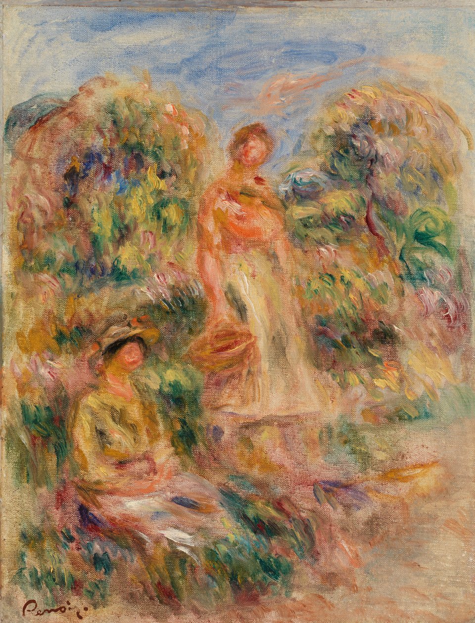 Une femme debout et une femme assise dans un paysage - Pierre-Auguste Renoir