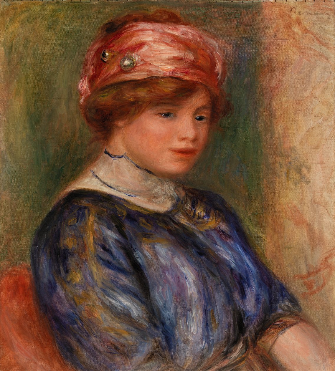 Jeune femme en corsage bleu, buste - Pierre-Auguste Renoir