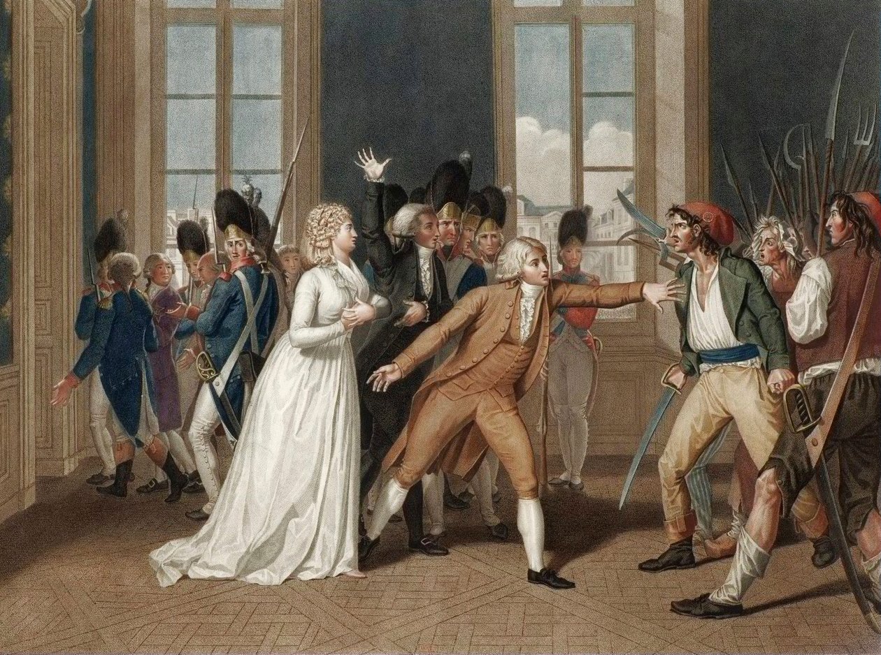 Journée du 20 juin 1792 au château des Tuileries à Paris - Dévouement de Madame Élisabeth (Élisabeth Philippine Marie Hélène de France dite Madame Élisabeth (1764-1794) - gravure par Pierre Bouillon (1776-1831) - Pierre (after) Bouillon