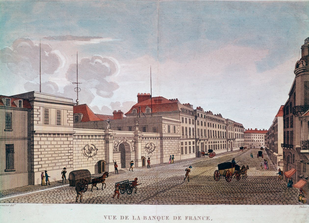La Banque de France depuis la rue Croix-Petits-Champs à Paris (gravure) - Pierre (after) Courvoisier
