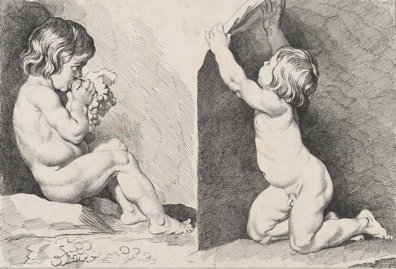 Deux enfants nus mangeant des raisins, du Nouveau Livre des Enfants, 1720-60 - Pierre Alexandre Aveline