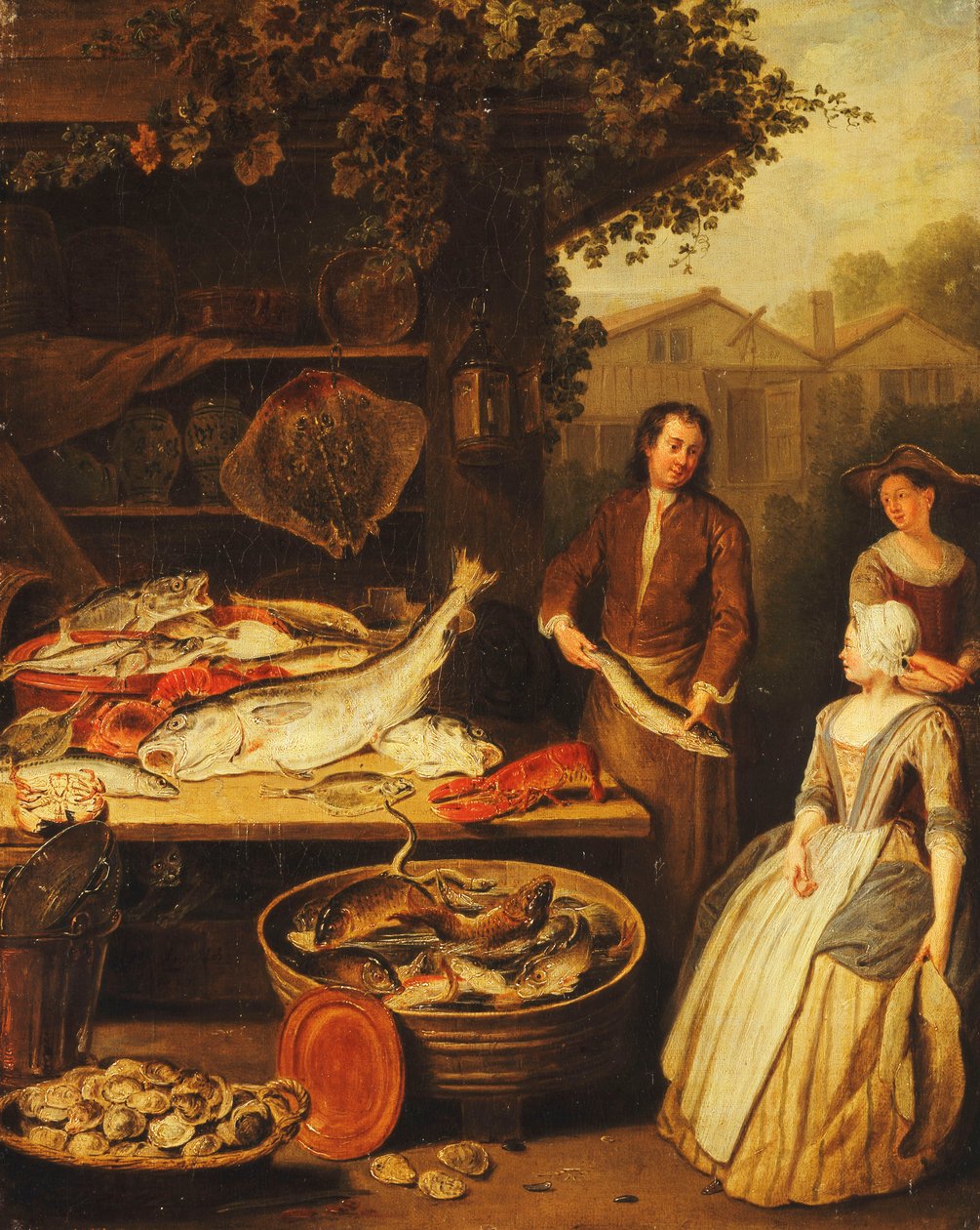 Un poissonnier montrant un brochet à une servante, 1727 - Pierre Angelis or Angillis