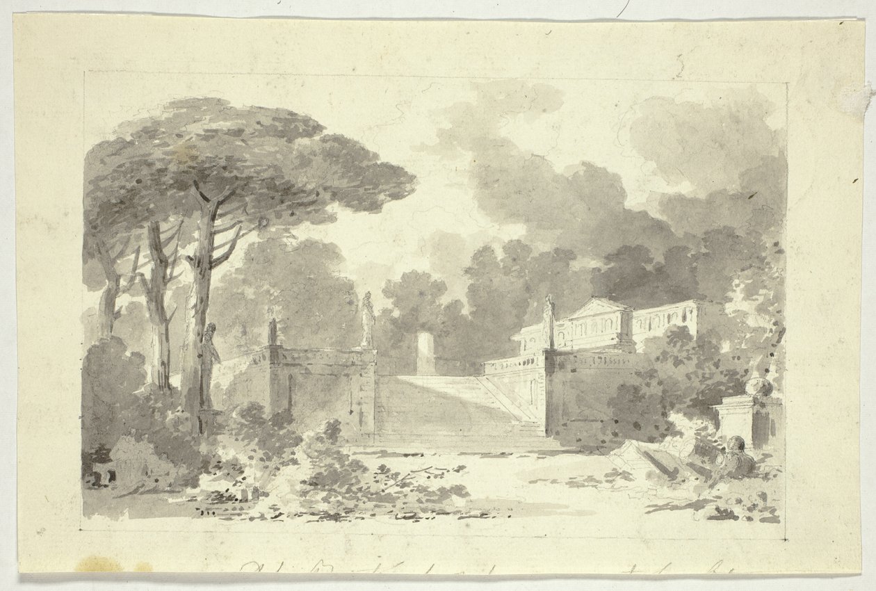 Vue du parc de Versailles : Escalier monumental, piédestal et temple - Pierre Antoine Mongin