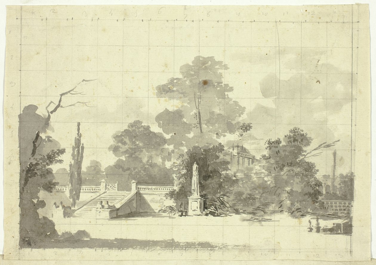 Vue du parc de Versailles : Escalier avec deux paires de sphinx - Pierre Antoine Mongin