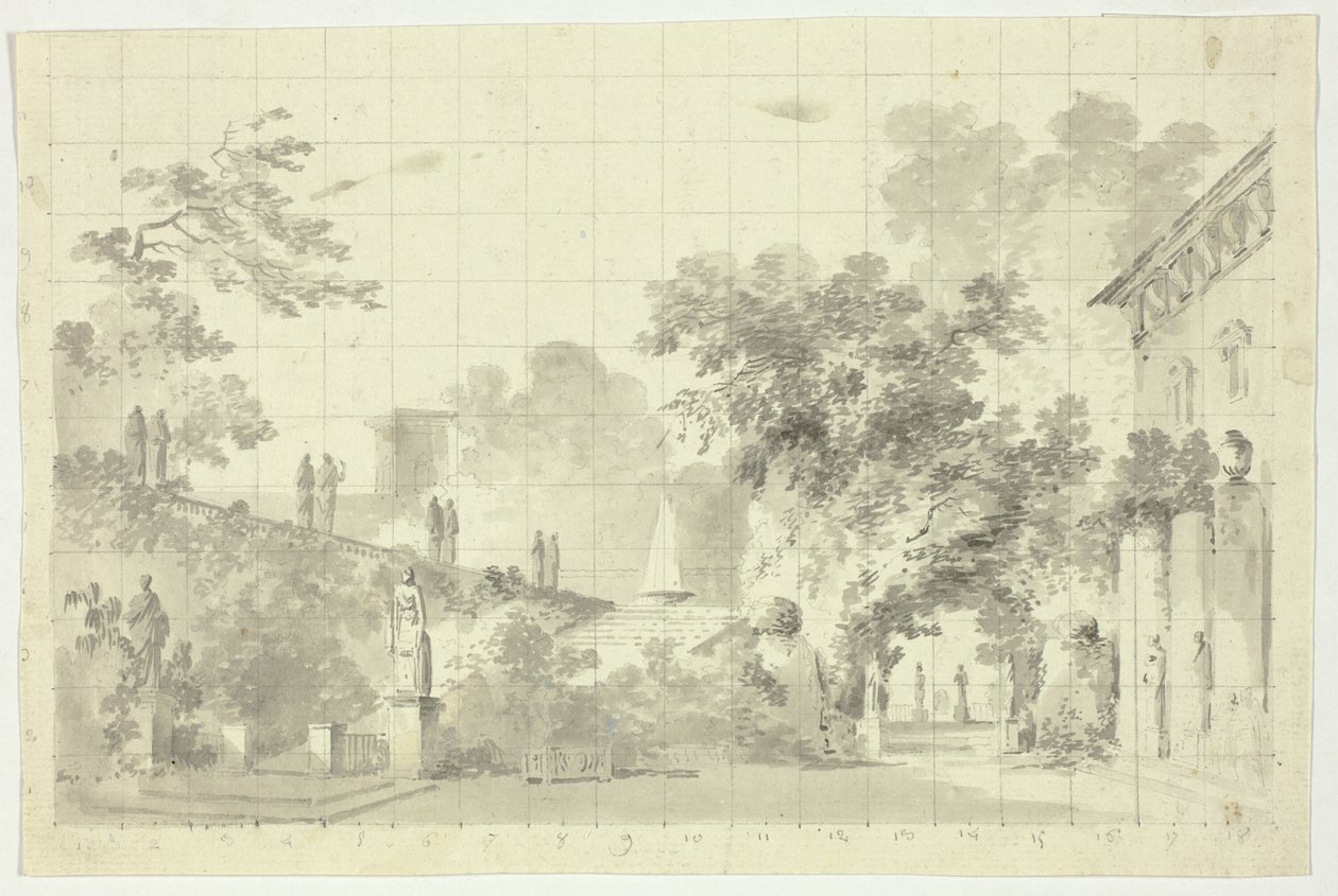 Vue du parc de Versailles : Statues et fontaine - Pierre Antoine Mongin