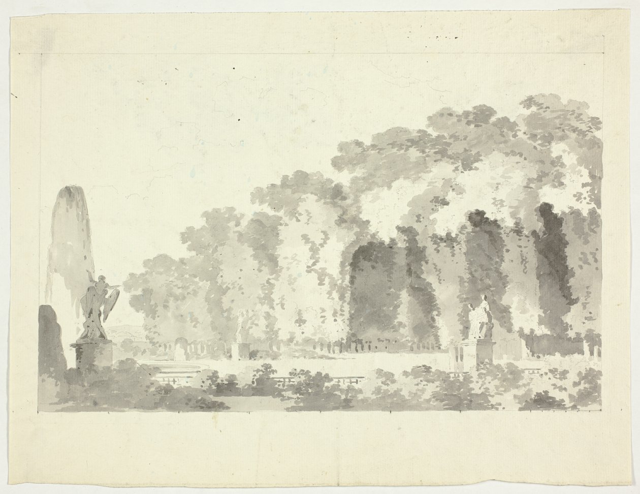 Vue du parc de Versailles : Arbres et statues - Pierre Antoine Mongin