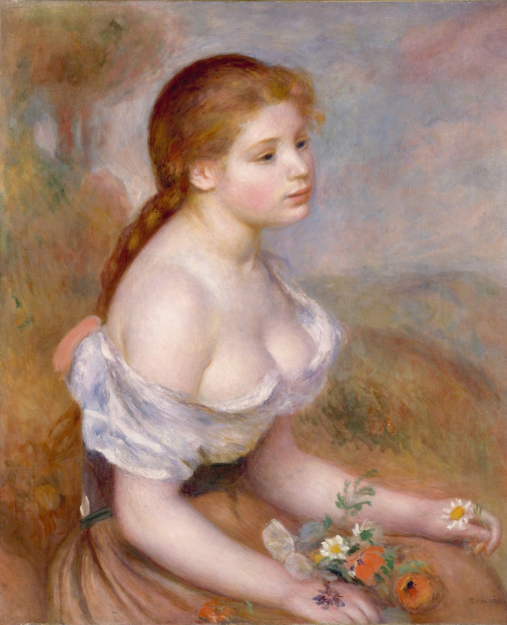 Jeune fille avec des marguerites - Pierre Auguste Renoir