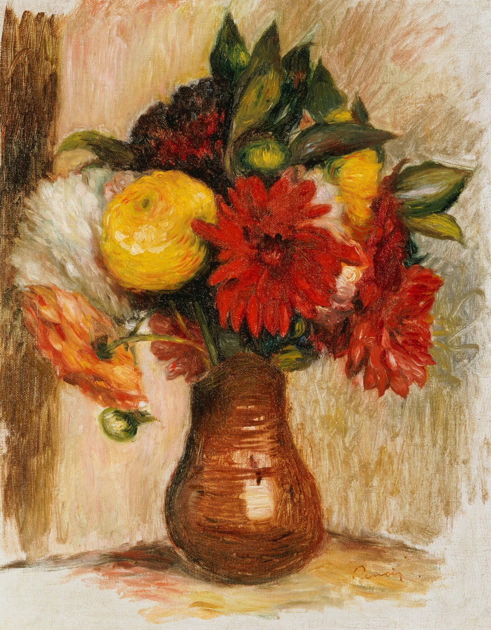 Bouquet de fleurs dans une cruche en pierre - Pierre Auguste Renoir